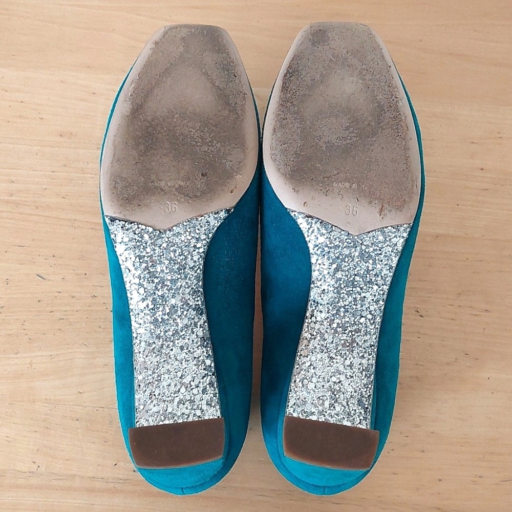 Miu Miu Green Suede Glittering Sole Heels - Picture 13 of 15
